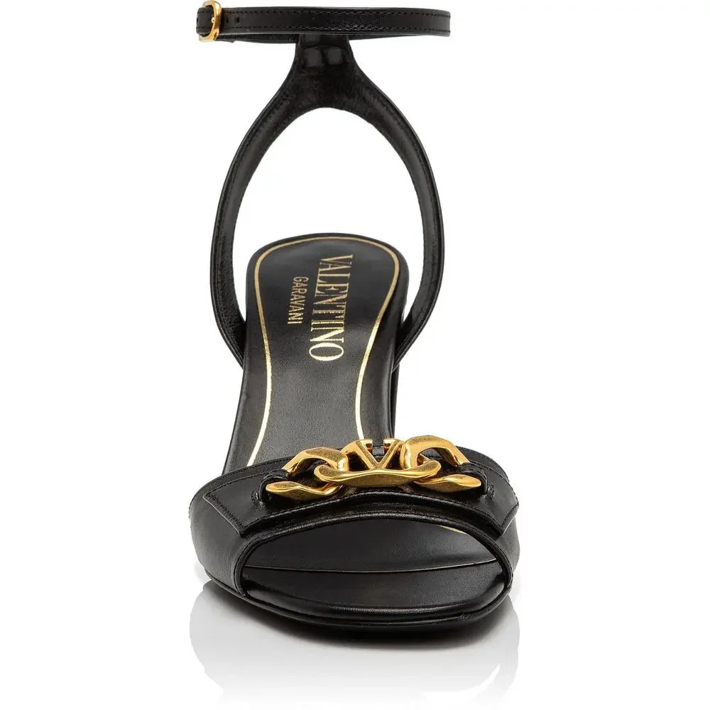 Valentino Garavani Black VLogo Chain Leather Sandals 35